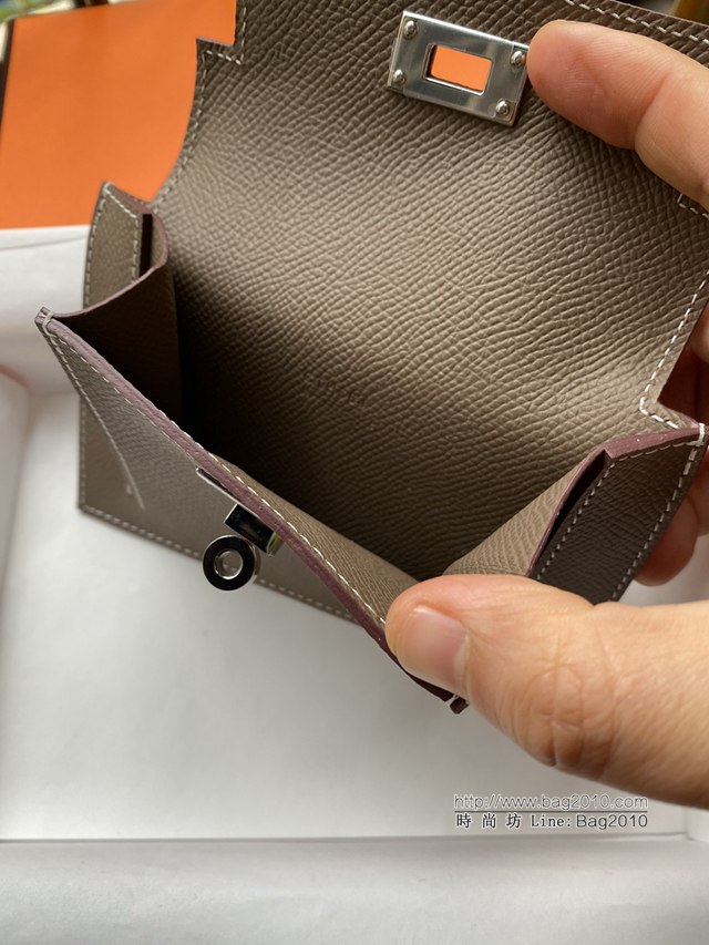 Hermes卡包 愛馬仕原版Kelly Pocket Epsom皮 Hermes新款小錢包 大象灰銀扣  tdh2171